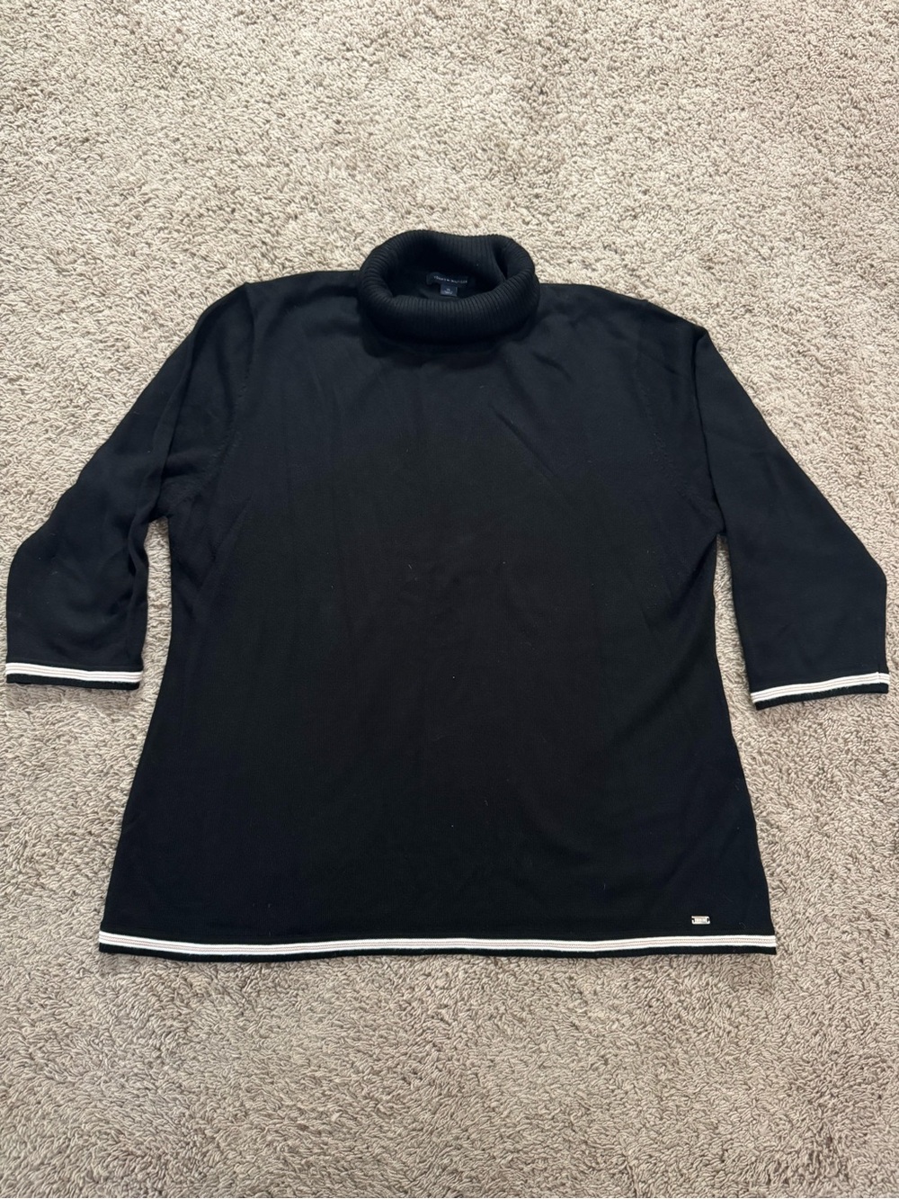 Vintage Tommy Hilfiger Black Turtleneck Sweater with white and tan Trim